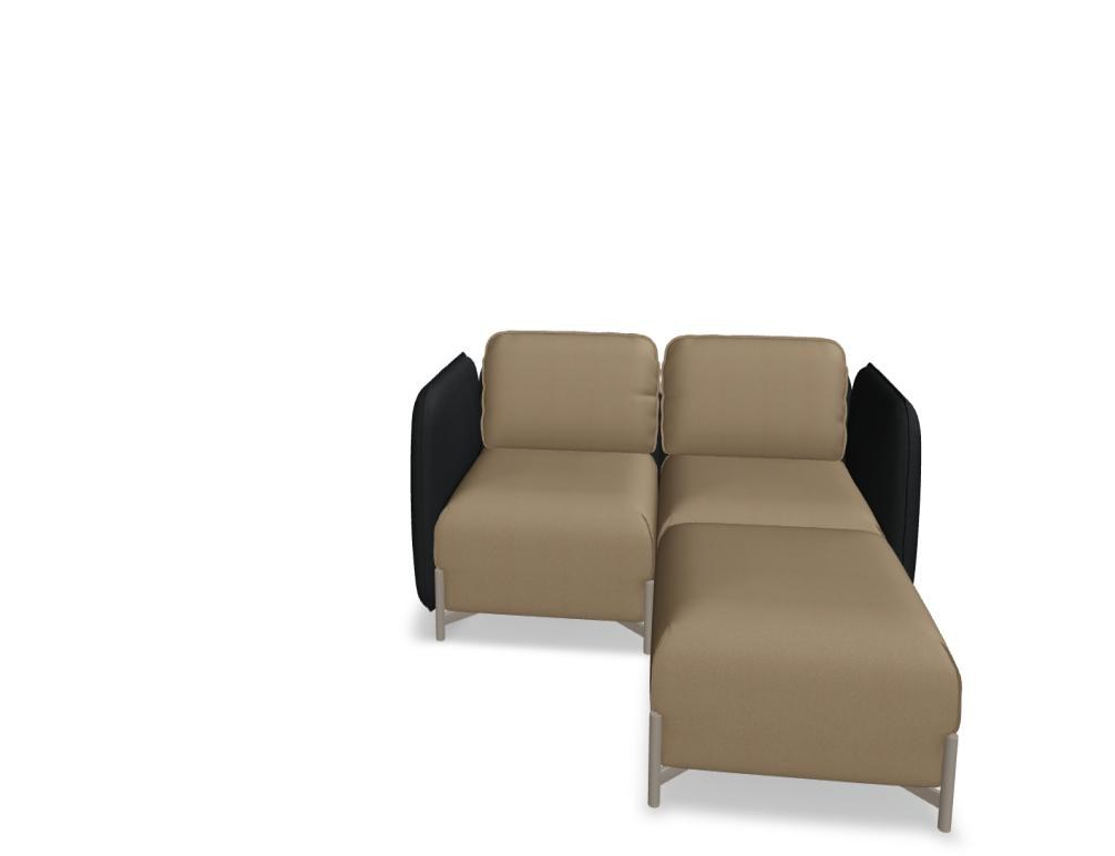 Modulares Sofa Linka von Mdd in Dunkelbeige mit gepolsterter Sitzfläche, Rückenkissen und Gestell aus pulverbeschichtetem Stahl.