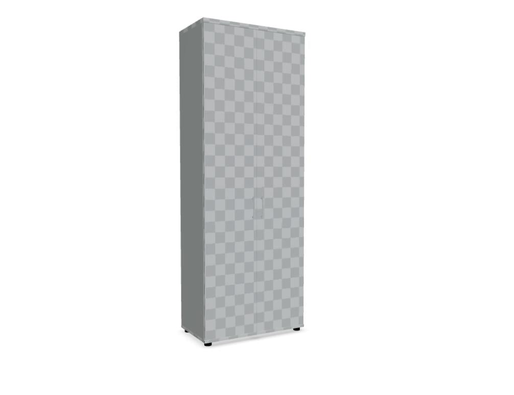 Schrank der Büroschränke-Serie Standard A6104 von MDD in hellgrauer Holzoptik mit vier Türfächern und Metallgriffen, ideal für Büro- oder Arbeitszimmerorganisation