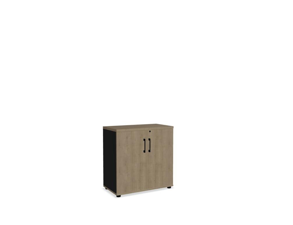 Büroschrank Standard von Mdd in Weiss Pastell mit Front in Eiche Natur, Melaminplatte mit ABS-Umleimer, Aluminium-Griff und Patentschloss.