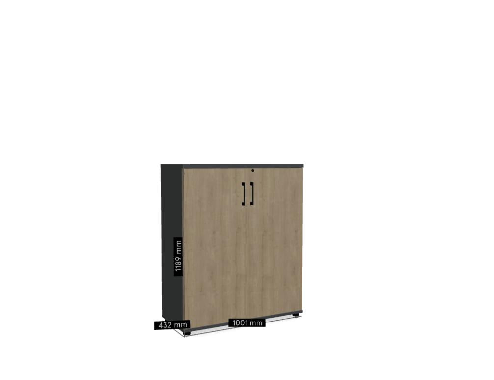 Bild des Standard MEA3105 Büro-Schrankes von Mdd, aus hochwertigem Holzwerkstoff in heller Holzoptik mit drei Fächern, Türfronten in stabilem Design und praktischeGriffleisten – ideal für organisierten Bürobedarf