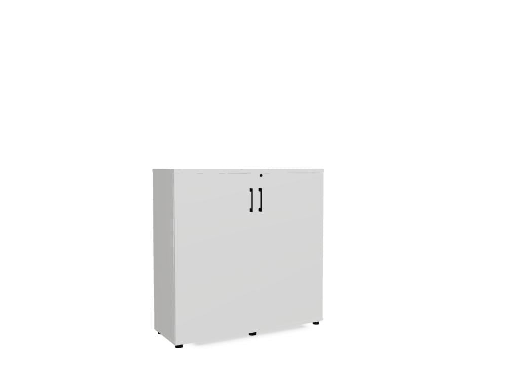 Büroschrank Standard von Mdd in Weiss Pastell mit Front in Eiche Natur, Melaminplatte mit ABS-Umleimer, Aluminium-Griff und Patentschloss.