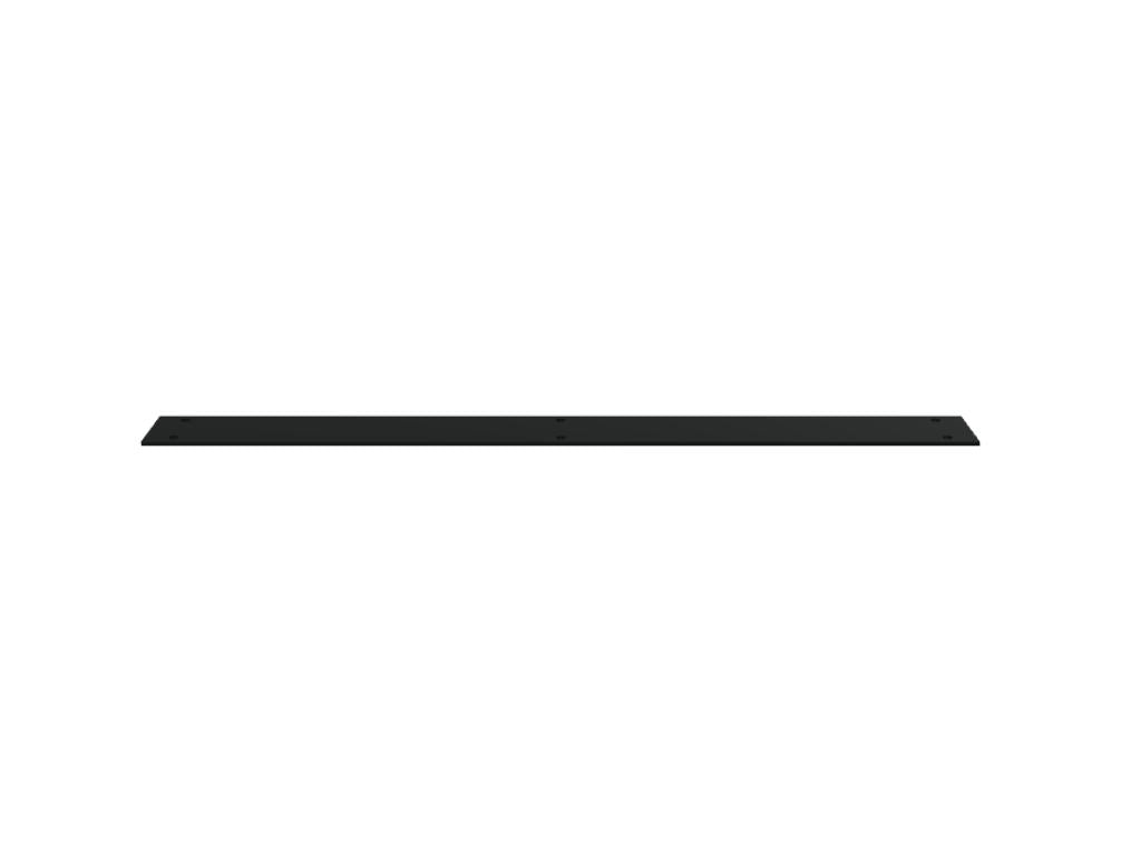 Schwarz halbmatte Befestigungselemente von Mdd aus Metall: Winkelhalterungen und Flachstahlprofile für Büromöbel und Arbeitsplatten.