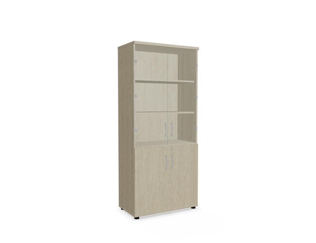 Weisse Vitrine mit zwei Glastüren aus Klarhartglas, vertikalem Aluminiumgriff und Korpus aus Melaminplatte, Modell Standard von Mdd.
