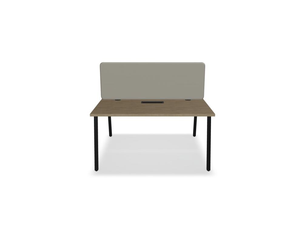 Doppelschreibtisch Ogi M Bench von Mdd mit Melamin-Tischplatte in Honigeiche und schwarzem Metallgestell, für zwei Arbeitsplätze.