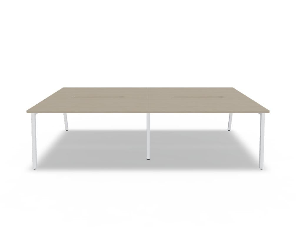 Doppelschreibtisch Ogi M Bench von Mdd mit Melamin-Tischplatte in Honigeiche und schwarzem Metallgestell, für zwei Arbeitsplätze.