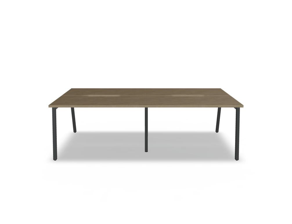 Doppelschreibtisch Ogi M Bench von Mdd mit Melamin-Tischplatte in Honigeiche und schwarzem Metallgestell, für zwei Arbeitsplätze.
