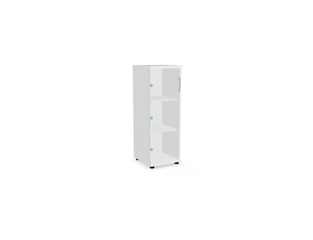 Weisse Vitrine mit zwei Glastüren aus Klarhartglas, vertikalem Aluminiumgriff und Korpus aus Melaminplatte, Modell Standard von Mdd.