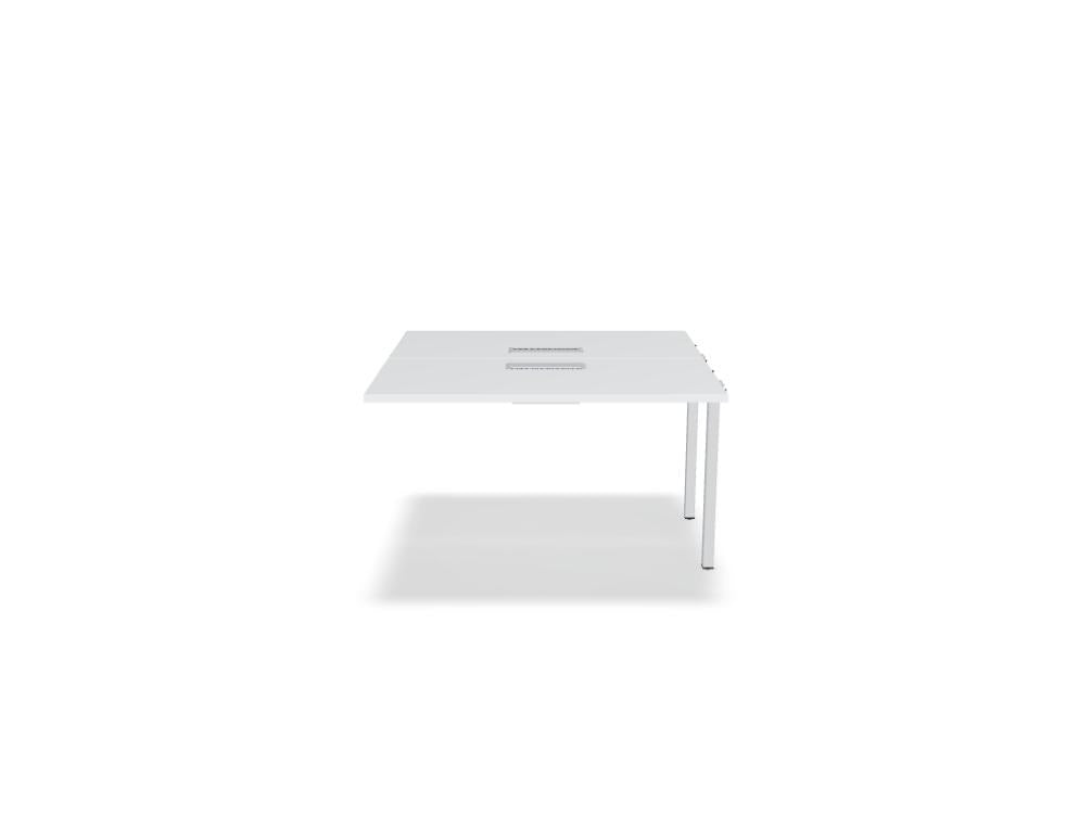 Doppelschreibtisch Ogi M Bench von Mdd mit Melamin-Tischplatte in Honigeiche und schwarzem Metallgestell, für zwei Arbeitsplätze.