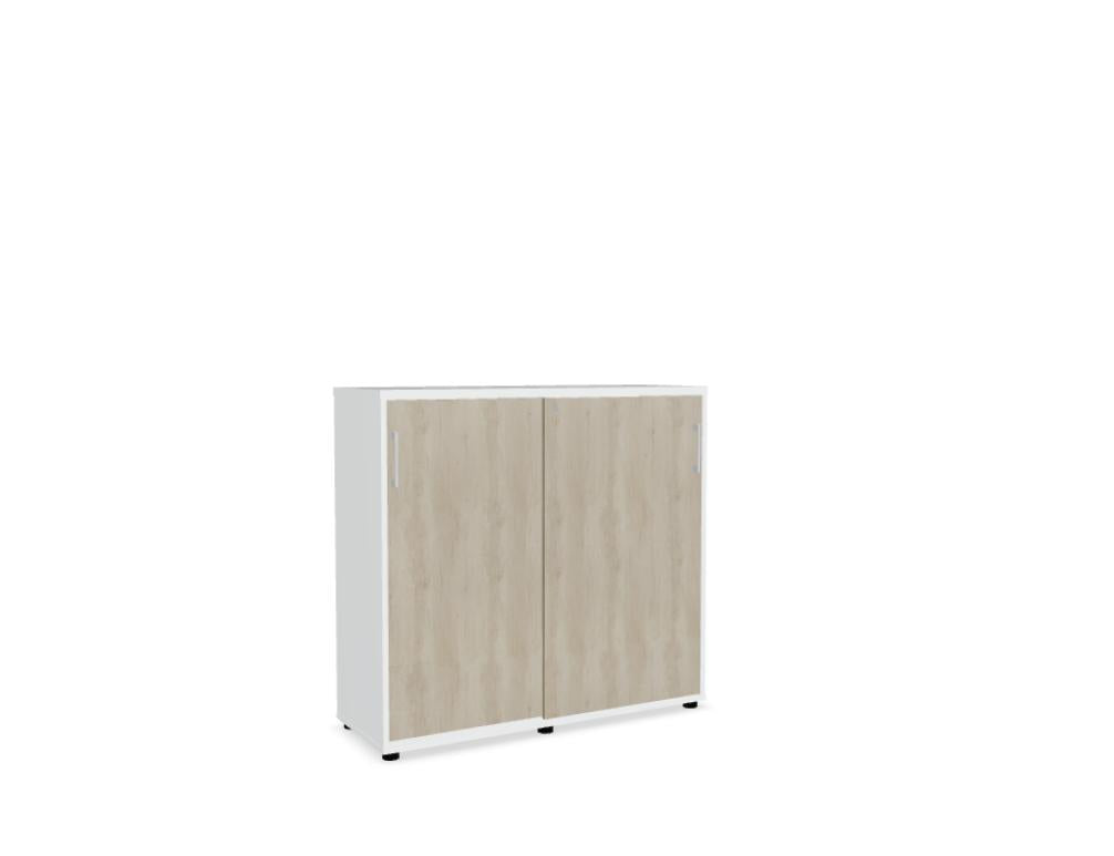 Bild zeigt den Standard A3P06 Schiebetürenschrank von MDD, Büro-Schrank, in neutralem Design mit Holz-Optik, geräumige Fächer und glatte Schiebetüren für zeitlose Büroorganisation.