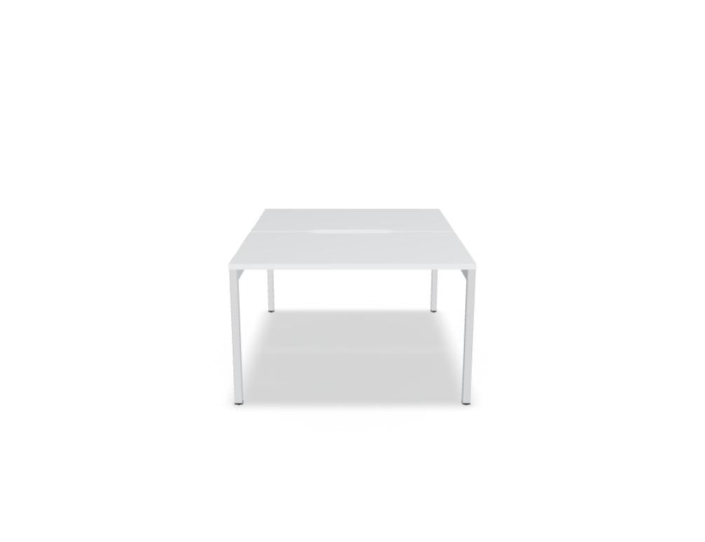 Doppelschreibtisch Ogi Y Bench von Mdd in Honigeiche mit schwarzem Metallgestell, Tischplatte für zwei Arbeitsplätze nebeneinander.