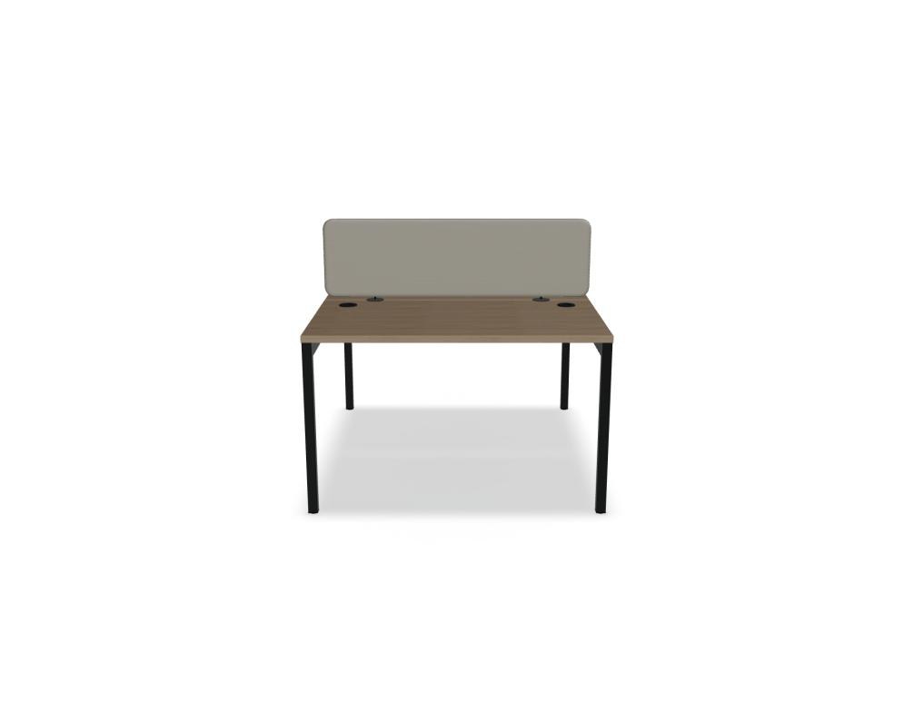 Doppelschreibtisch Ogi Y Bench von Mdd in Honigeiche mit schwarzem Metallgestell, Tischplatte für zwei Arbeitsplätze nebeneinander.