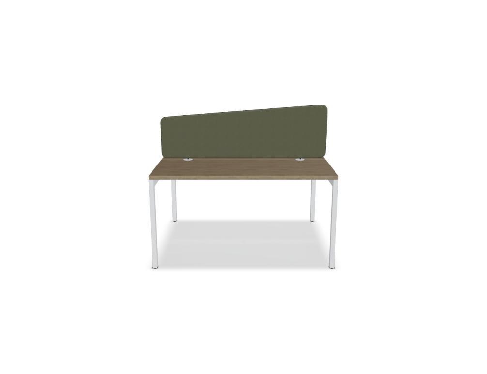 Doppelschreibtisch Ogi Y Bench von Mdd in Honigeiche mit schwarzem Metallgestell, Tischplatte für zwei Arbeitsplätze nebeneinander.