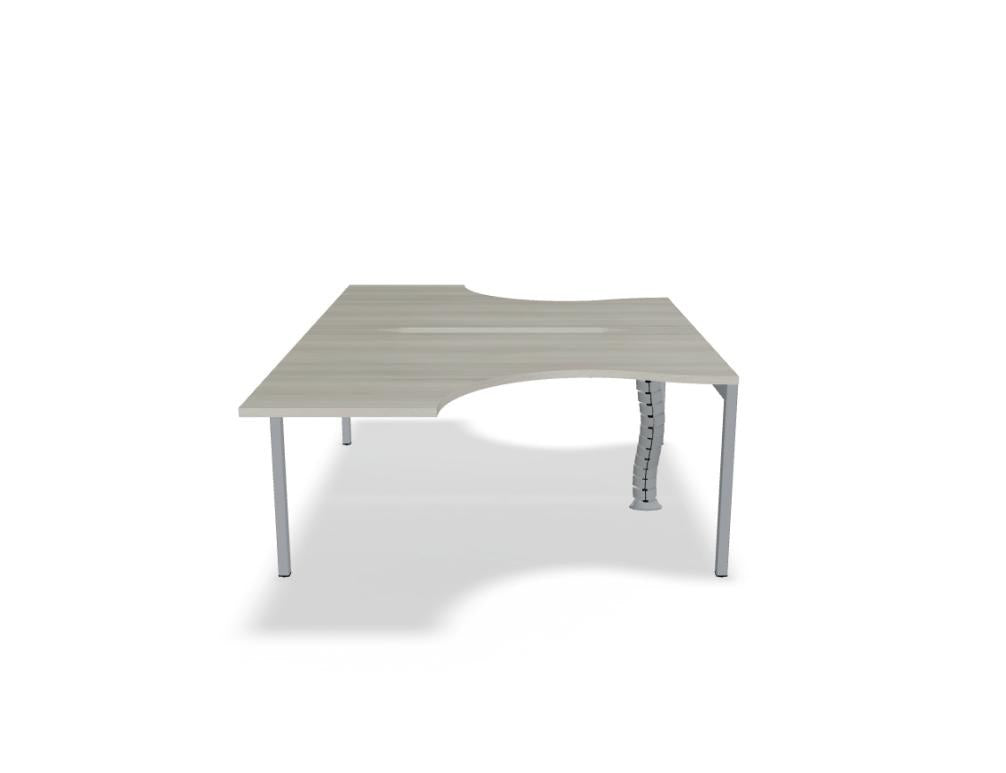Doppelschreibtisch Ogi Y Bench von Mdd in Honigeiche mit schwarzem Metallgestell, Tischplatte für zwei Arbeitsplätze nebeneinander.