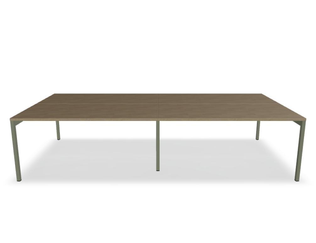 Doppelschreibtisch Ogi Y Bench von Mdd in Honigeiche mit schwarzem Metallgestell, Tischplatte für zwei Arbeitsplätze nebeneinander.