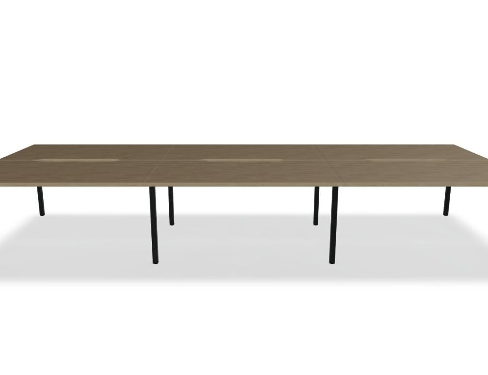 Doppelschreibtisch Ogi Y Bench von Mdd in Honigeiche mit schwarzem Metallgestell, Tischplatte für zwei Arbeitsplätze nebeneinander.