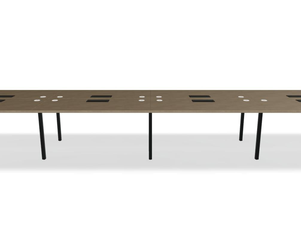 Doppelschreibtisch Ogi Y Bench von Mdd in Honigeiche mit schwarzem Metallgestell, Tischplatte für zwei Arbeitsplätze nebeneinander.