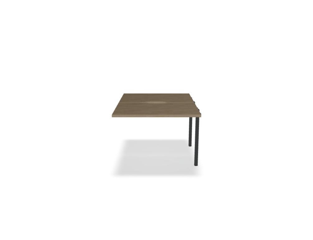 Doppelschreibtisch Ogi Y Bench von Mdd in Honigeiche mit schwarzem Metallgestell, Tischplatte für zwei Arbeitsplätze nebeneinander.