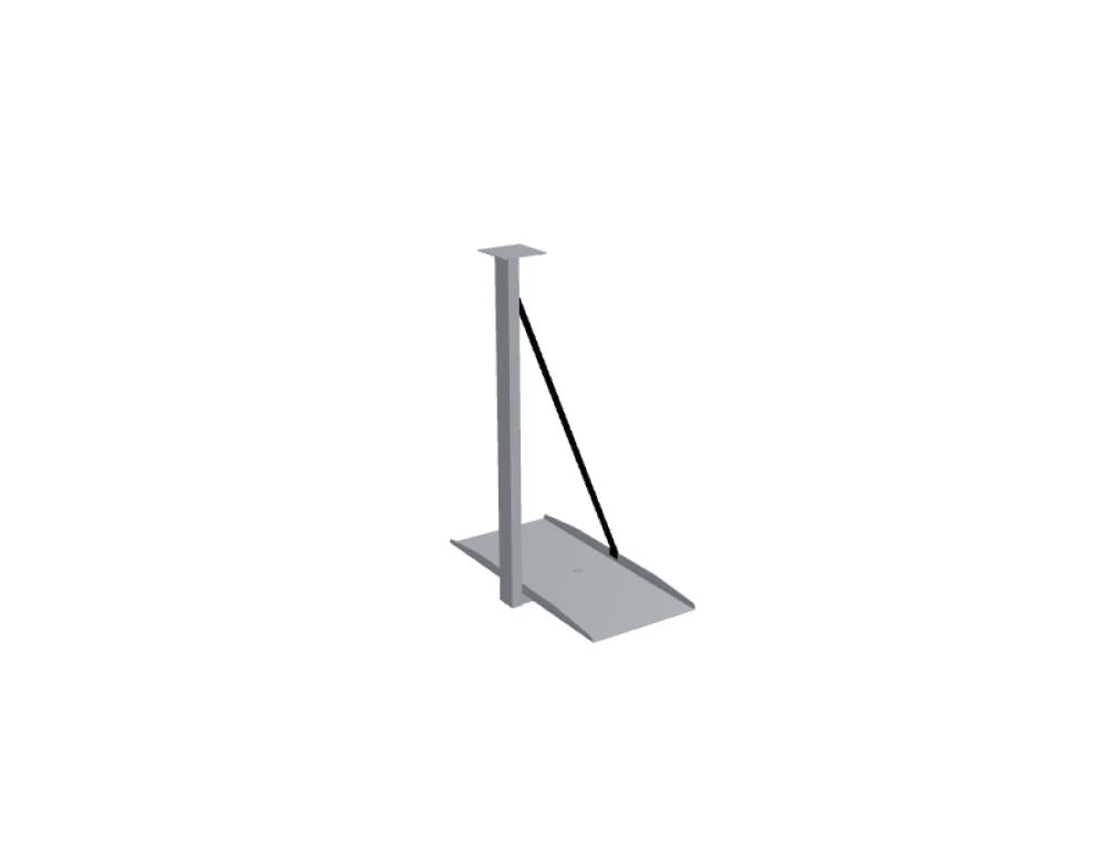 PC-Halter aus pulverbeschichtetem Metall in Aluminium Satinato, montiert unter einer Tischplatte, zur Aufnahme der PC-Zentraleinheit.