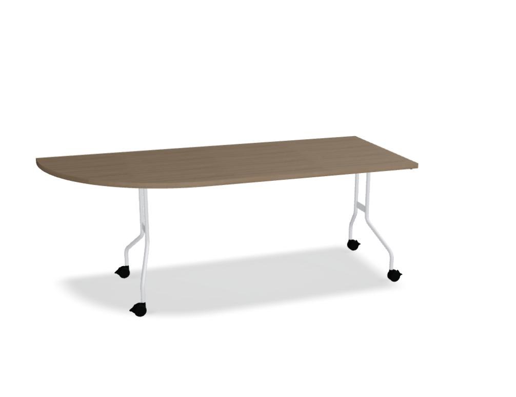 Klapptisch Easy von Mdd mit Melaminplatte in Kakao, Metallgestell schwarz halbmatt, Rollen mit Bremse, rechteckige Tischform.