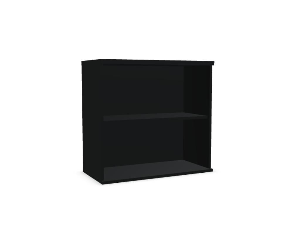 Aufsatzschrank Basic von Mdd in Dunkle Walnuss, Melaminplatte mit ABS-Umleimer, Flügeltür mit Aluminiumgriff, für Büroschränke geeignet.