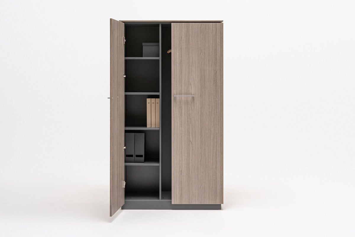 Anthrazitfarbener Büroschrank Status von Mdd mit Aluminiumgriffen und Schattenfuge