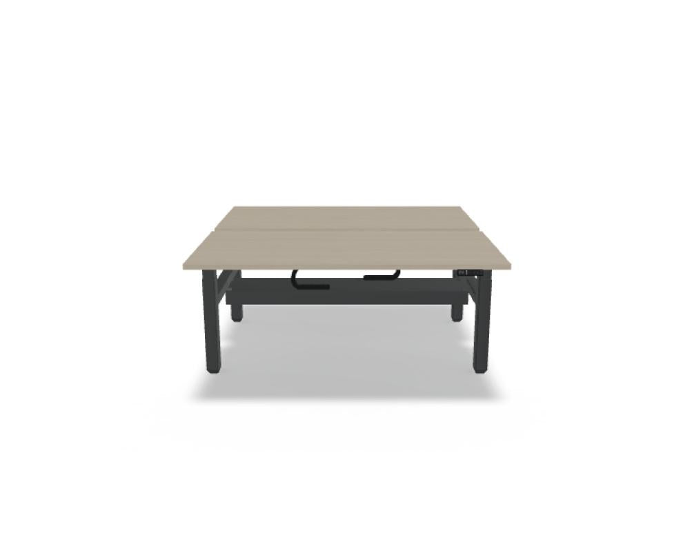 Doppelschreibtisch Ogi Drive Bench in Vicenza Eiche mit Metallgestell und Kabelschiene