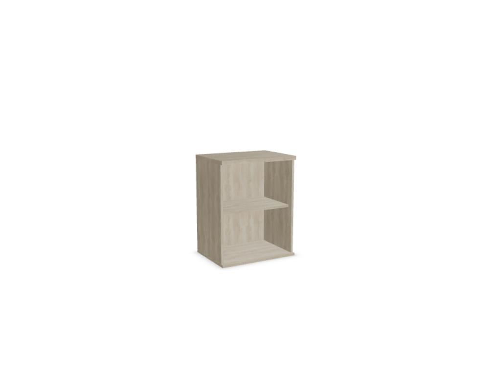 Aufsatzschrank mit Flügeltüren, Front in Eiche Natur, Korpus Weiss Pastell, Melaminplatte, für Büromöbel-Aufbau geeignet.