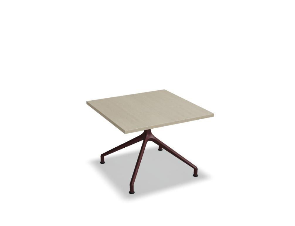 Beistelltisch Gobo von Mdd mit quadratischer Tischplatte in Kakao und pulverbeschichtetem Aluminiumgestell in Ziegelrot, Höhe 44 cm.