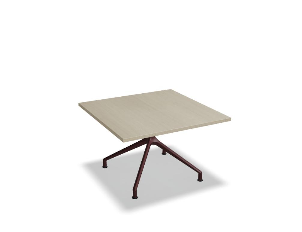 Beistelltisch Gobo von Mdd mit quadratischer Tischplatte in Kakao und pulverbeschichtetem Aluminiumgestell in Ziegelrot, Höhe 44 cm.