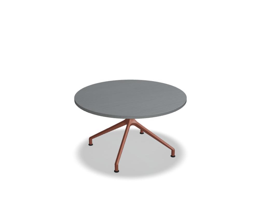 Beistelltisch Gobo von Mdd mit quadratischer Tischplatte in Kakao und pulverbeschichtetem Aluminiumgestell in Ziegelrot, Höhe 44 cm.
