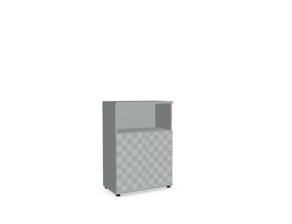 Standregal Color Halbregal von Mdd in Aluminium Satinato mit offenen Fachböden und geschlossenem Schrankteil mit HPL-Front.