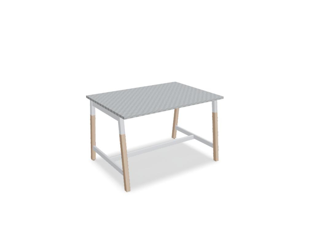 Stehtisch Ogi W von Mdd mit Tischplatte in Honigeiche, schwarzem Metallgestell und Beinen aus Eschenholz, minimalistische Formgebung.