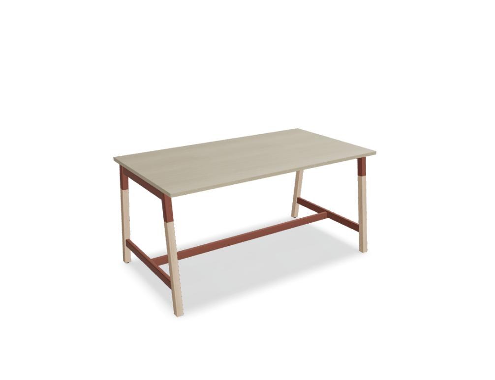 Stehtisch Ogi W von Mdd mit Tischplatte in Honigeiche, schwarzem Metallgestell und Beinen aus Eschenholz, minimalistische Formgebung.