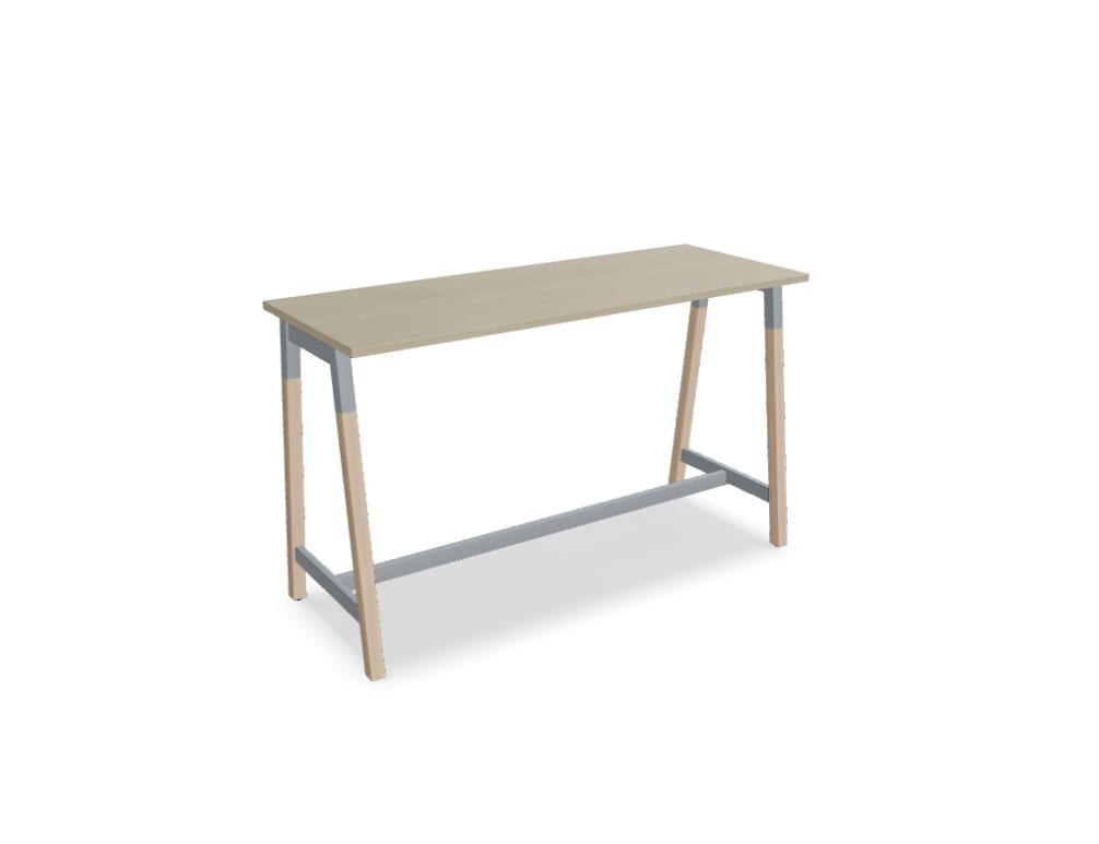 Stehtisch Ogi W von Mdd mit Tischplatte in Honigeiche, schwarzem Metallgestell und Beinen aus Eschenholz, minimalistische Formgebung.