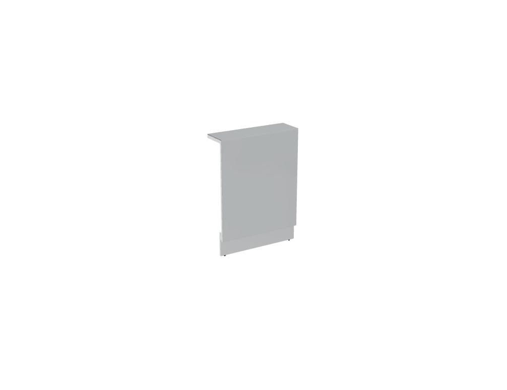 Weisse modulare Empfangstheke Linea von Mdd mit Glasfront, LED-Beleuchtung, Aluminiumsockel und Edelstahl-Eckleiste im Büro.