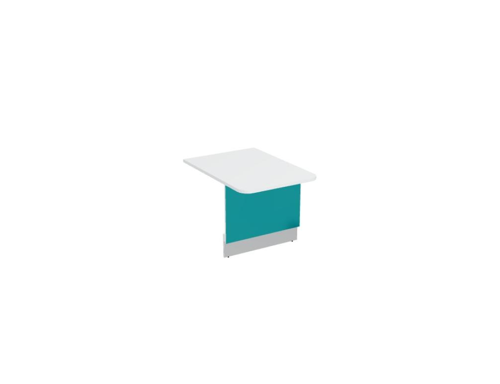 Weisse modulare Empfangstheke Linea von Mdd mit Glasfront, LED-Beleuchtung, Aluminiumsockel und Edelstahl-Eckleiste im Büro.