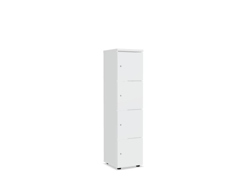 Locker Standard LOK04: Schließfachschrank aus robustem Metall mit drei breiten Fächern, beschichtete Oberfläche, silberne Griffe, ergonomischer Zugriff, geeignet für Büros und Gemeinschaftsräume.