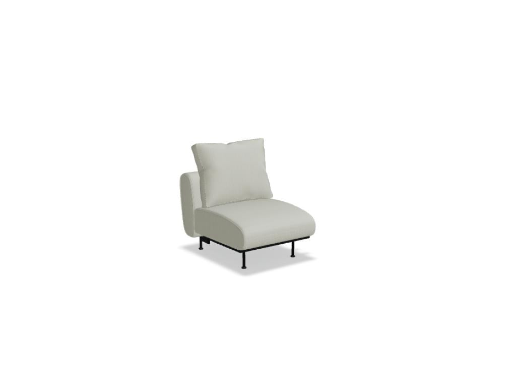 Modulares Sofa Lotus von Mdd in Dunkelgrau mit gepolsterter Rückenlehne, breiten Armlehnen und schwarzen Metallfüssen, frontale Sitzansicht.