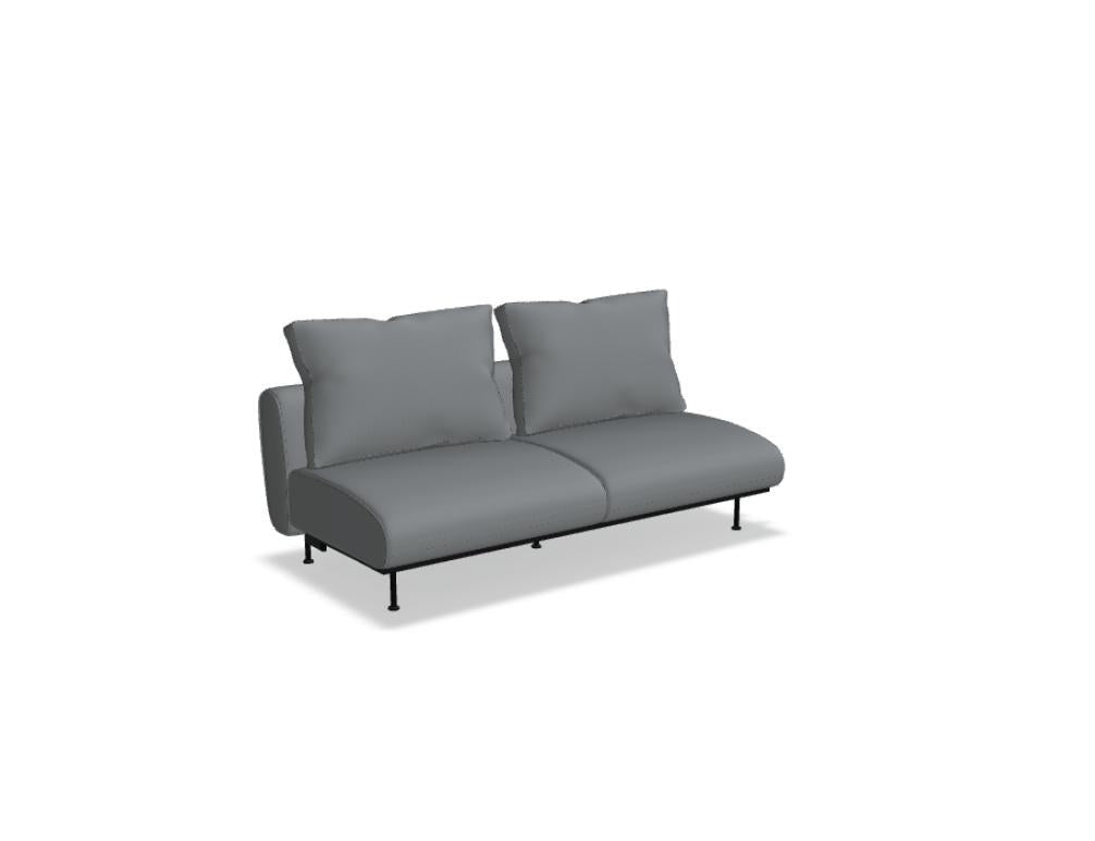 Modulares Sofa Lotus von Mdd in Dunkelgrau mit gepolsterter Rückenlehne, breiten Armlehnen und schwarzen Metallfüssen, frontale Sitzansicht.