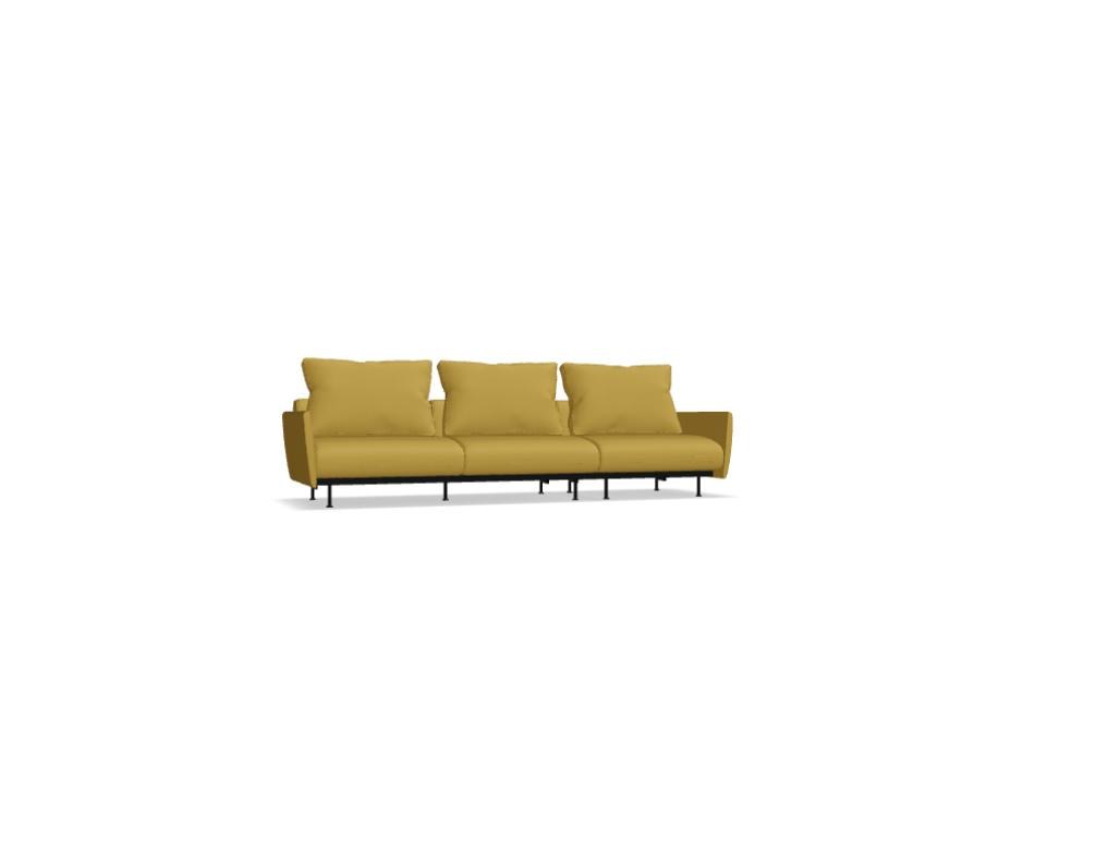Modulares Sofa Lotus von Mdd in Dunkelgrau mit gepolsterter Rückenlehne, breiten Armlehnen und schwarzen Metallfüssen, frontale Sitzansicht.