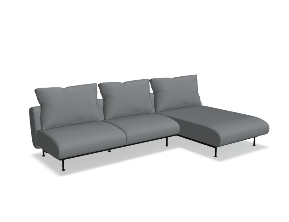 Sofa Lotus von Mdd in Aluminium mit gepolsterter Rückenlehne, Sitzfläche und schwarzem Metallgestell, modulares Design ohne Armlehnen