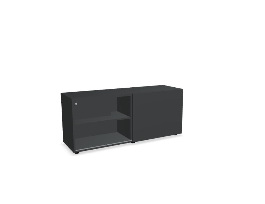 Bild des Standard A14M - Chefzimmerschranks von MDD, Büroschrank mit zeitlos minimalistischem Design, hellem Holzton, robuster Metallrahmen, Blenden-Fronten und beschichteten Schranktüren, ideal für moderne Büroumgebung