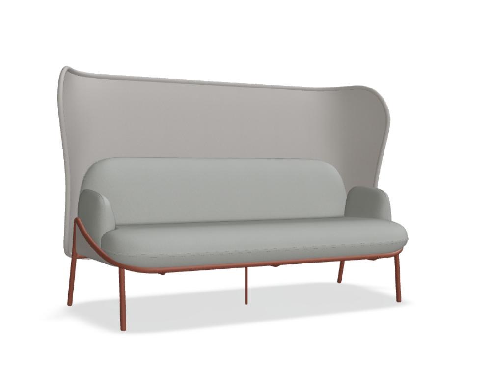 Hochlehner-Sofa Mesh von Mdd in Hellgrau, gepolsterter Sitz mit hoher Netz-Rückenlehne und vierbeinigem Metallgestell.