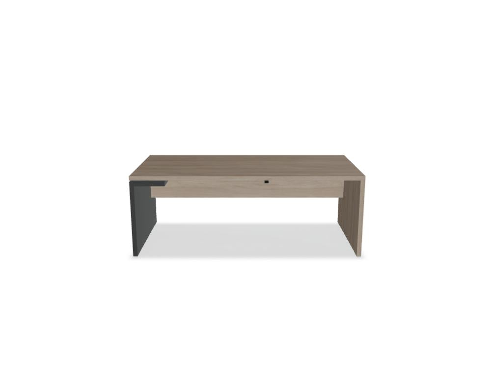 Chefschreibtisch Mito MIT3 von MDD: moderner Holz-Schreibtisch mit sauberem Design, großzügiger Arbeitsfläche, integrierten Kabeldurchführungen und schlichten Metallfüßen, ideal fürs Home-Office.