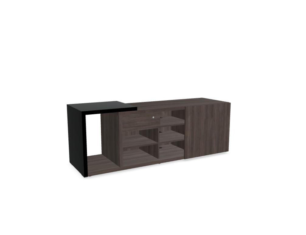 Mito Chefzimmerschrank von Mdd in Bernsteineiche mit schwarzem Ansatztisch, Schiebetür, Schublade und Plattenfachböden aus Melamin.