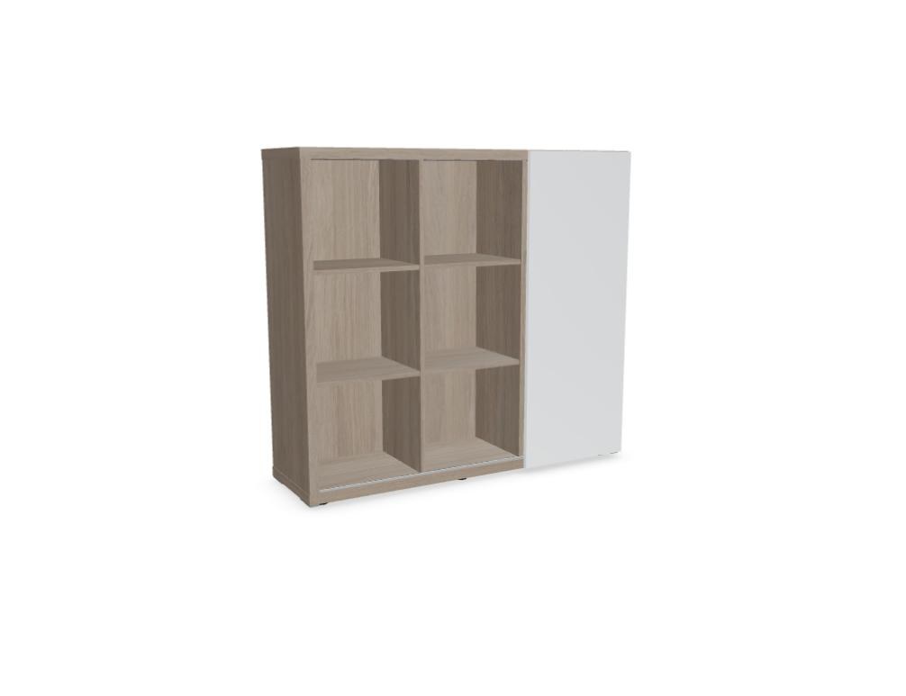 Mito Chefzimmerschrank von Mdd in Bernsteineiche mit schwarzem Ansatztisch, Schiebetür, Schublade und Plattenfachböden aus Melamin.