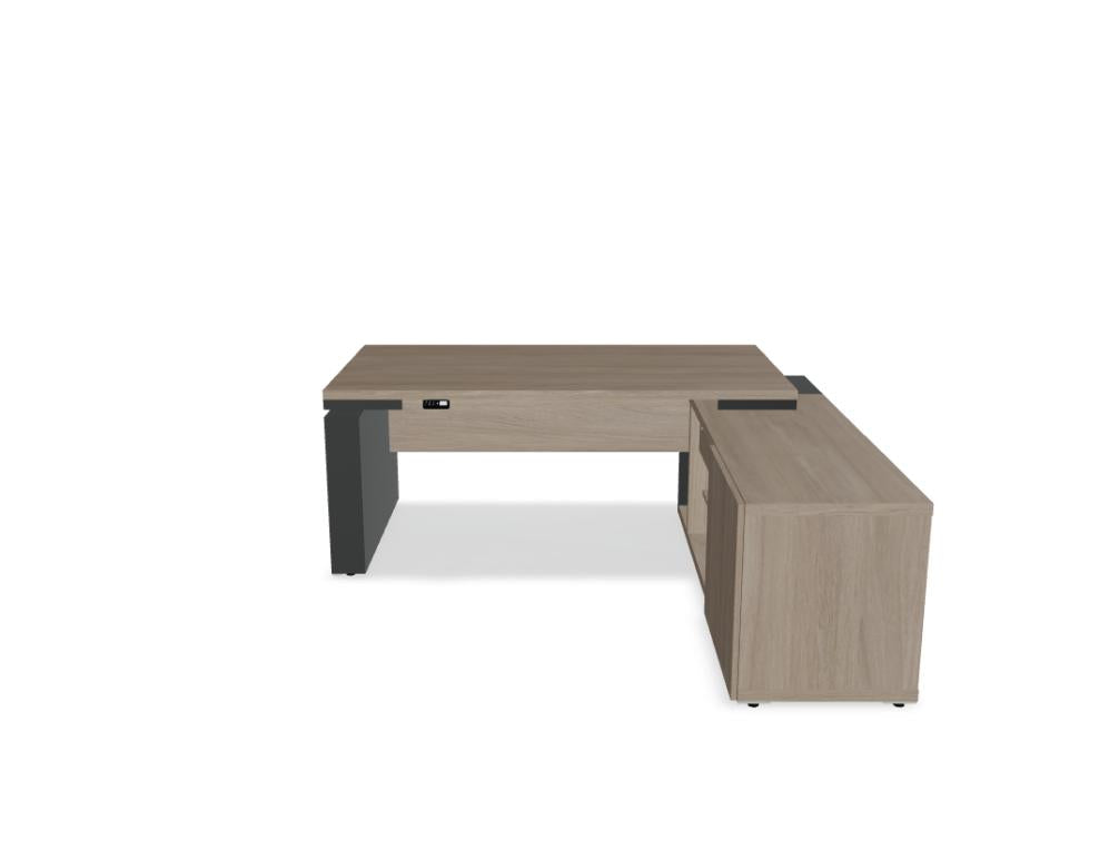 Bild zeigt einen modernen Chefschreibtisch Mito MIT2RP mit sichtbarer Höhenverstellung, zentralem Arbeitsbereich, eleganten Metallbeinen und klaren Linien – ideal für ergonomisches Arbeiten