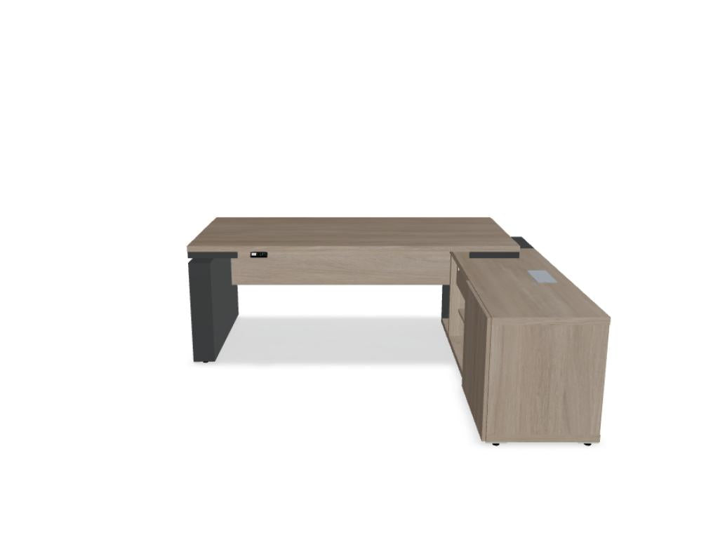 Hochwertiger Chefschreibtisch Mito MIT27RP von MDD mit verstellbarer Höhe, Hellgrau-Weiße Tischplatte, edles Metallgestell, ergonomische Schreibtischnutzung