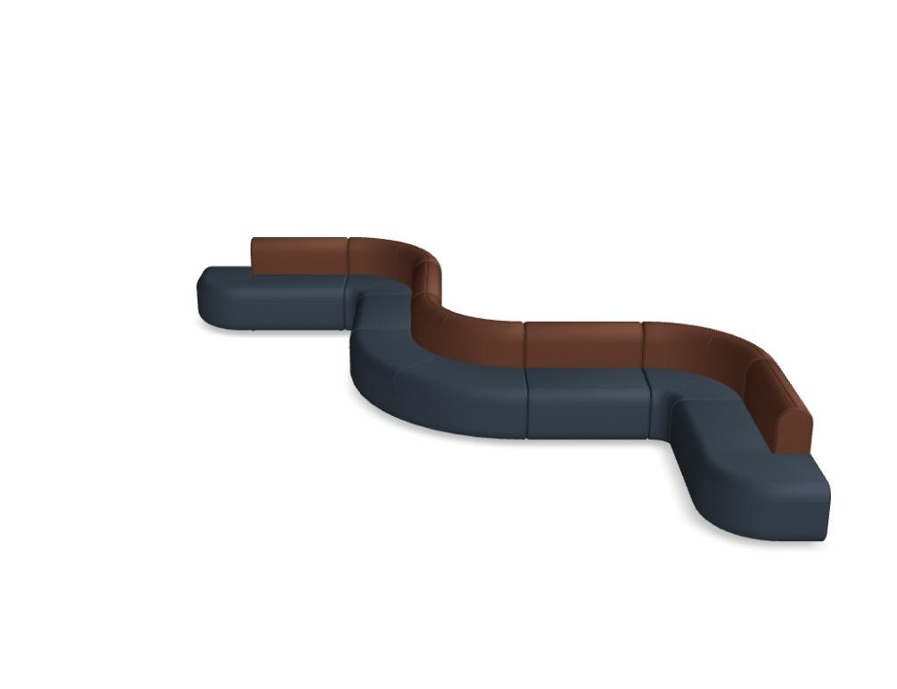 Modulares Sofa Artiko von Mdd in Hellgrau mit gepolsterter Sitz- und Rückenfläche, Metallgestell und abgerundeten Formen.