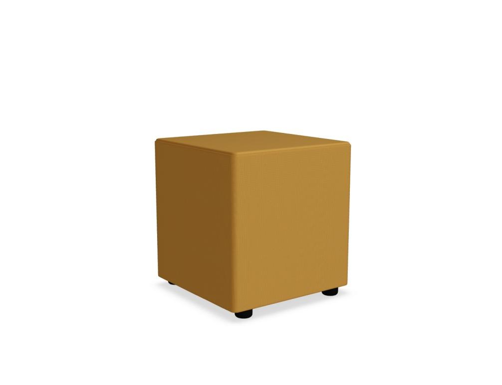 Gelber Hocker Mix von Mdd mit Sitzfläche aus Schnittschaum, Korpus aus Spanplatte und Füssen aus Polypropylen.